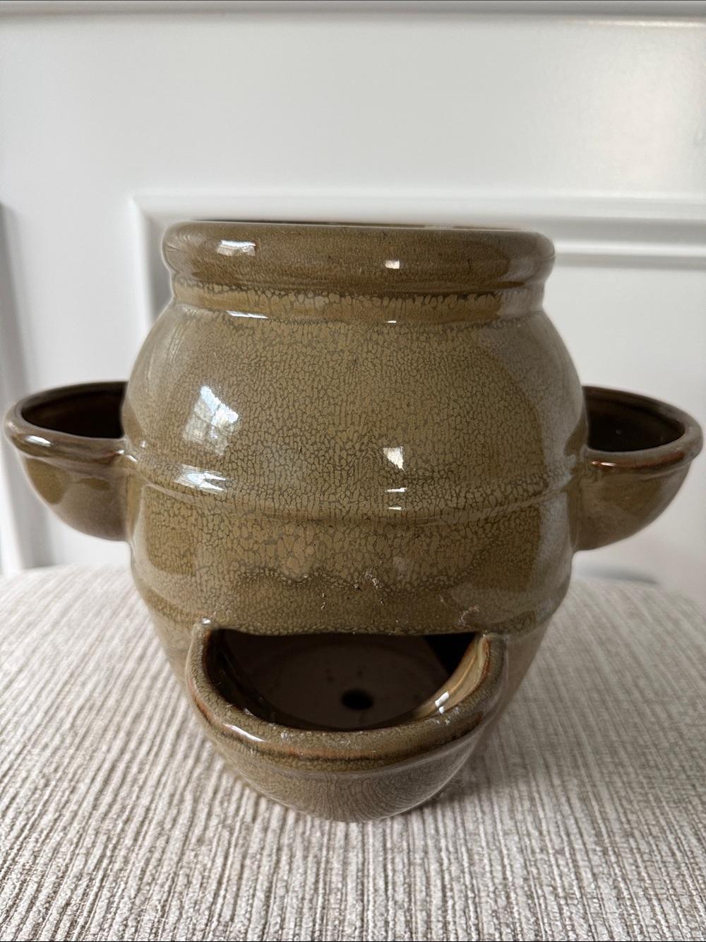 Vintage Stoneware Strawberry Herb Succulents Planter Brown Crackle Planter Pot